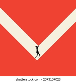 Business support in the style of minimalism, a strong, independent woman, a businessman, finding solutions to problems and the path to success. Vector.