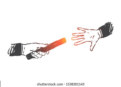 Business support, teamwork, relay race concept sketch. Hand drawn isolated vector