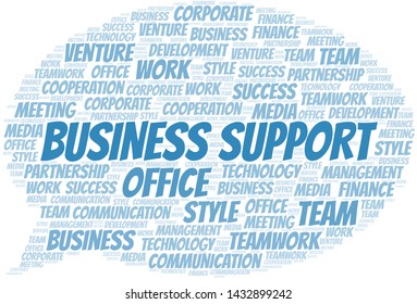 Business Support word cloud. Collage made with text only.
