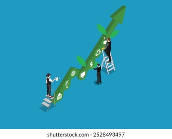 Business Sustainability Growth with Renewable Energy and Technology 3d isometrische Vektorgrafik