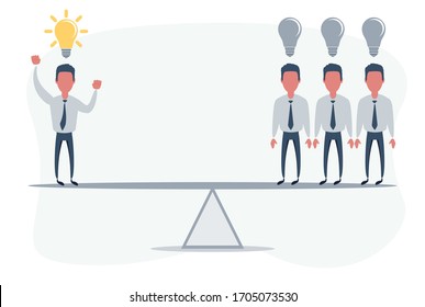 Business swing. Idea - competition, rivalry concept. Businessman standing on seesaw. Vector illustration