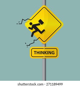 Business symbol on road sign. Icon of businessman icon who thinking out of the box. Vector. Illustration