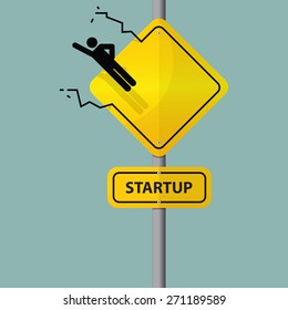 Business symbol on road sign. Icon of entrepreneur launching. Vector. Illustration