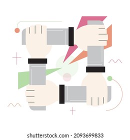 Business synergy concept. Collaboration and teamwork. Office characters cooperation for additional business development. Idea of successful coworking. Flat vector illustration