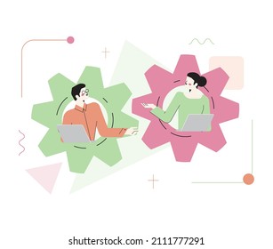 Business synergy concept. Collaboration and teamwork. Office characters cooperation for additional business development. Idea of successful coworking. Flat vector illustration
