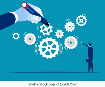 Business system. Leader build a business system with gear, Concept business teamwork vector illustration, Flat character cartoon design.