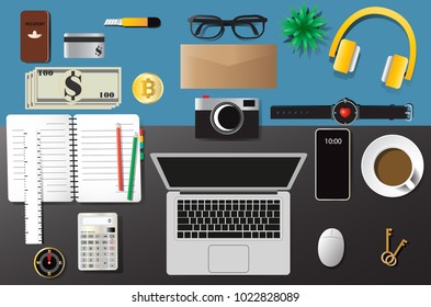 Business table top view vector