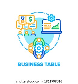 Business Table Vector Icon Concept. Conference Room Table For Conference And Meeting With Partners Or Briefing With Colleagues, Discussion Financial Strategy And Reporting Color Illustration