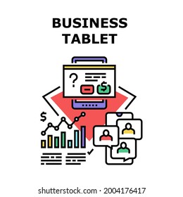 Concepto de icono de vectores de Tablet PC para empresas. Equipo Digital De Tablet Comercial De Negocios Para Análisis Del Mercado De Comercio Y Videollamaciones Con Colegas O Socios. Ilustración de color de la gráfica de análisis electrónico de gadgets