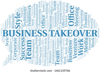 Business Takeover word cloud. Collage made with text only.