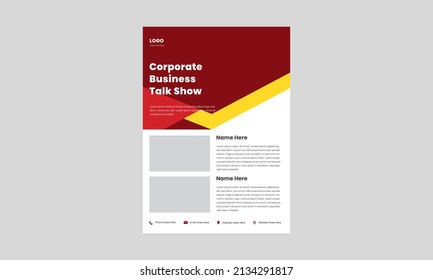 Business Talk Show Flyer Design Template. Corporate Business Radio Talk Show Poster Leaflet Design. Business Podcast Flyer Design.