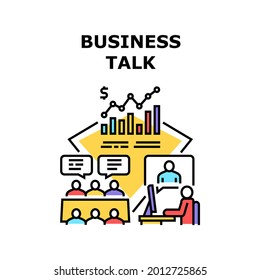 Concepto de icono del vector de llamadas empresariales. Conversación Comercial En Línea Con Colega O Socio Y Problemas De Discusión O Condiciones De Contrato En La Sala De Conferencias. El equipo habla de la ilustración de color de la estrategia