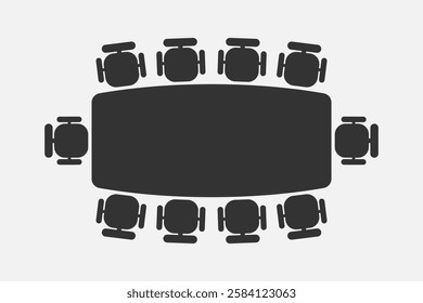 Business talks table graphic icon. Table and chairs around him sign isolated on white background. Vector illustration