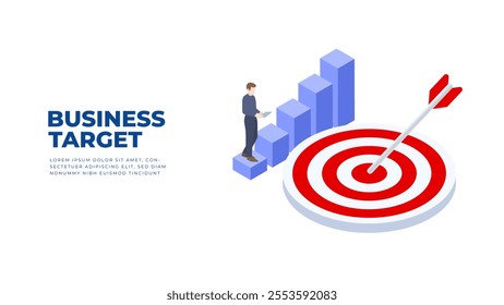 Business target achievement plan and goals isometric concept