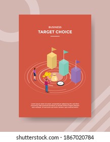 business target choice people front bar chart flag money for template flyer and print banner cover isometric 3d flat style