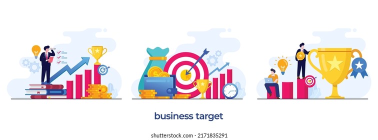 business target concept, business analyst, teamwork, achievement, planning and strategy, dart, flat illustration vector