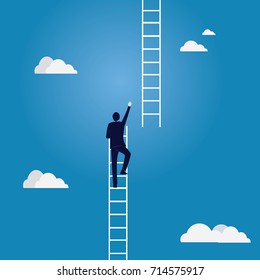 Business Target Concept. Climbing Ladder To The Sky