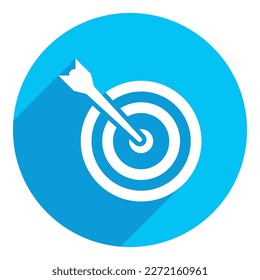 Unternehmenszielkonzept. flaches Symbol. lange Schattengestaltung. blauer Hintergrund.