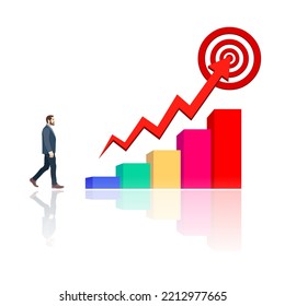 Business target concept illustration, arrow graph, diagram, target board with managers standing in the beginning. 
