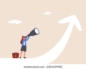 Business target concept. Objective and motivation to achieve goal. Existential crisis to discover life meaning. Finding purpose. confused businesswoman aiming at future purpose arrow.