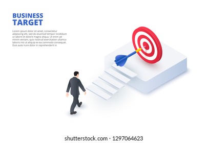 Business target design concept. Isometric vector illustration. Landing page template for web.