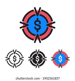 Business Target icon with 4 different styles. Filled, outline, glyph and line colored.