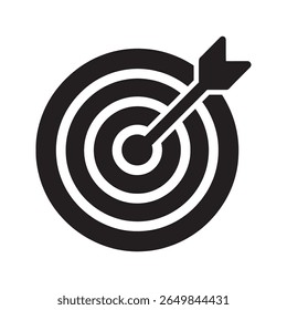 Business target icon with an arrow in the bullseye of a dartboard representing financial goal investment objective and marketing success achievement vector solid glyph icon