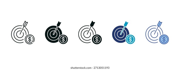 Conjunto de ícones de destino comercial consistindo em vários estilos de ilustração de vetor