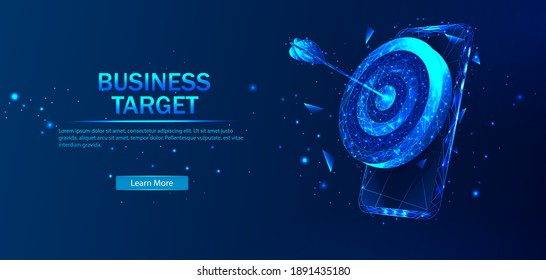 Business target isometric concept vector illustration. Abstract vector in futuristic polygonal style with wireframe, lowpoly triangles on a blue background with stars.