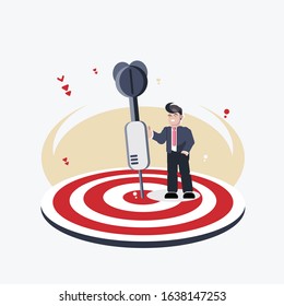 Business target, KPI, Key Performance Indicator, project goal or business idea concept, success businessman standing with confident holding the dart at the center of dartboard.