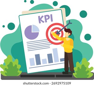 Ilustração da meta comercial e da análise de desempenho do kpi