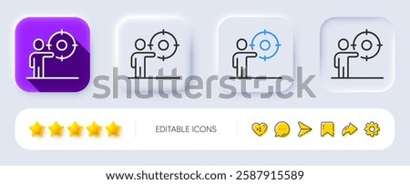 Business target line icon. Neumorphic, Flat shadow, 3d buttons. Mission success goal sign. Market progress symbol. Line business target icon. Social media icons. Vector