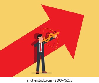 Business target market. businessman archery with dollar arrow