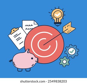 Business target motivation achievement successful financial progress strategy isolated concept. Vector graphic design illustration	