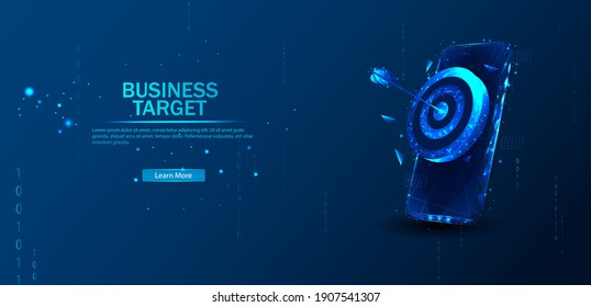 Business target polygonal concept vector illustration. Abstract vector in futuristic polygonal style with wireframe, lowpoly triangles on a blue background with stars.