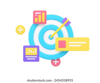 Ilustración vectorial realista del icono 3d de la gestión financiera eficiente de la productividad del objetivo del negocio. Proyecto de resultado de éxito de trabajo que analiza el logro de la solución de eficiencia