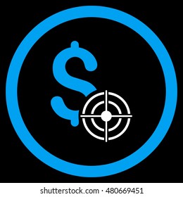 Business Target rounded icon. Vector illustration style is flat iconic bicolor symbol, blue and white colors, black background.