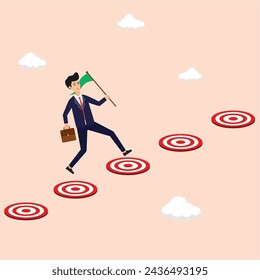 business target steps towards business success, business achievement targets, vector illustration of entrepreneurs towards business targets towards success