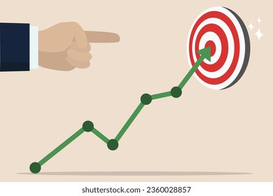 Business target, success target or career growth concept, business goals, big hand pointing towards big target aiming. Illustration of a successful businessman.