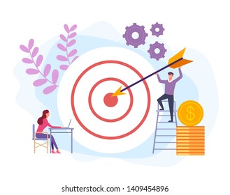 Business target success concept. Vector flat cartoon graphic design banner poster illustration