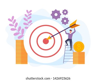 Business target success concept. Vector flat cartoon graphic design banner poster illustration