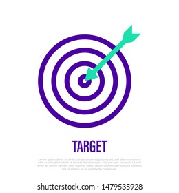Business target thin line icon. Arrow in center dartboard. Efficient solution. Vector illustration of success.