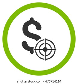 Business Target vector bicolor rounded icon. Image style is a flat icon symbol inside a circle, eco green and gray colors, white background.