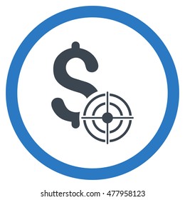Business Target vector bicolor rounded icon. Image style is a flat icon symbol inside a circle, smooth blue colors, white background.