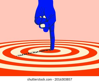 Business targeting concept with the index finger points to the center of the target. Vector illustration