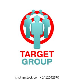 Business targeting icon or logo template - people silhouettes inside archery target - vector isolated symmetric emblem