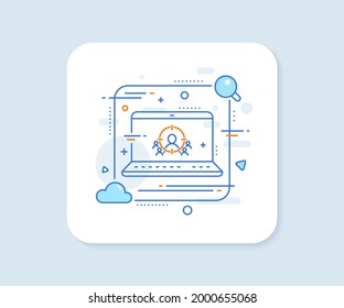 Business targeting line icon. Abstract vector button. Marketing target strategy symbol. Aim with people sign. Business targeting line icon. Laptop concept badge. Vector