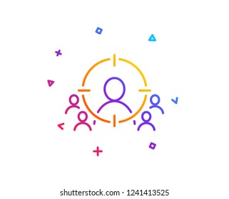 Business targeting line icon. Marketing target strategy symbol. Aim with people sign. Gradient line button. Business targeting icon design. Colorful geometric shapes. Vector