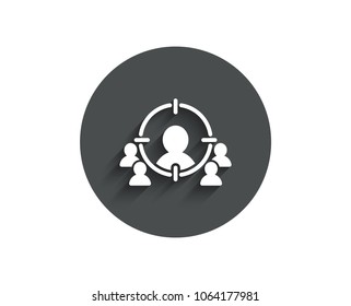 Business targeting simple icon. Marketing target strategy symbol. Aim with people sign. Circle flat button with shadow. Vector