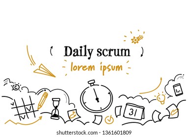 business task board daily scrum concept sketch doodle horizontal isolated